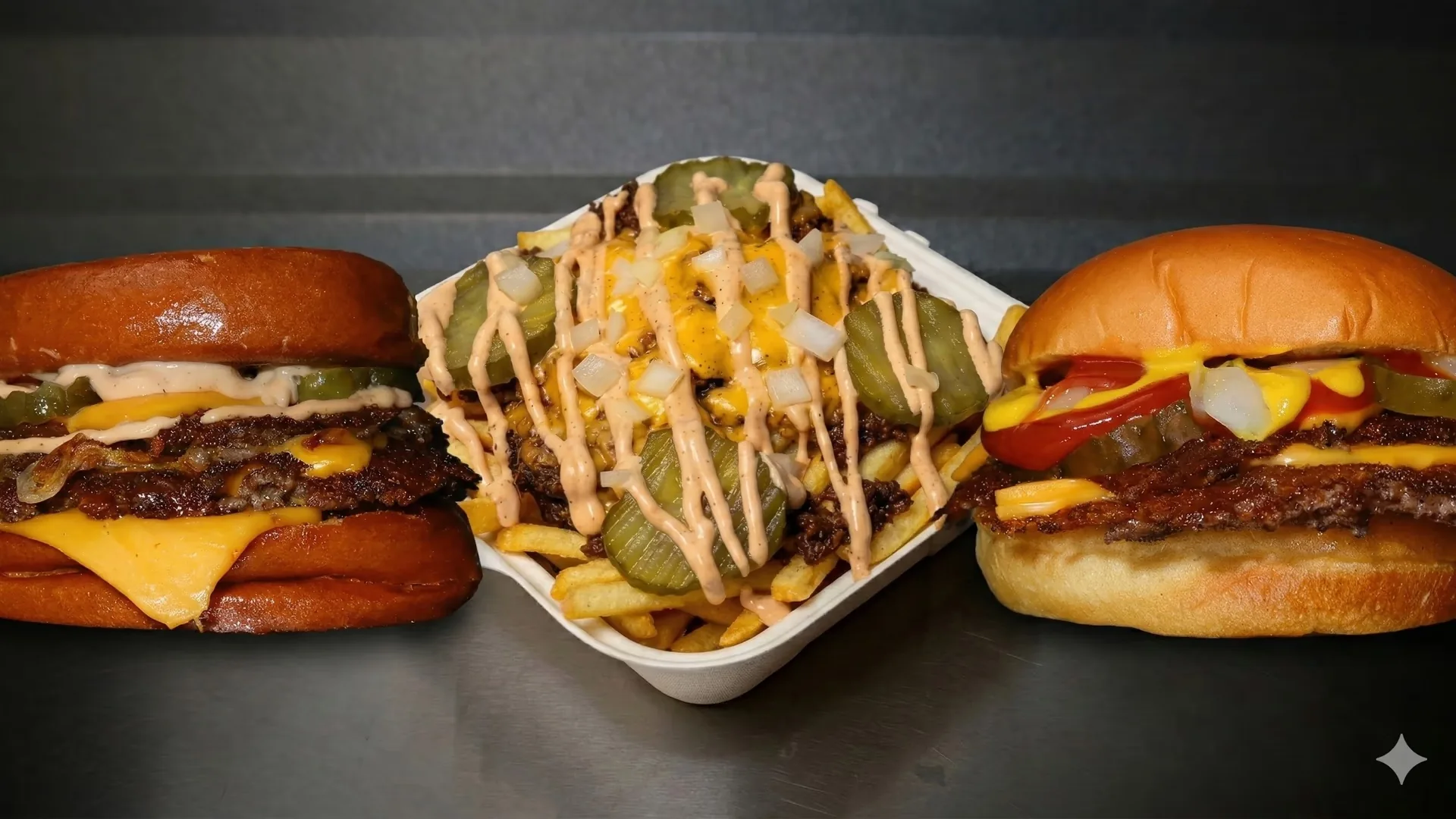 Smashpoint-Burger und Heavy Fries als Einblick in unser Angebot